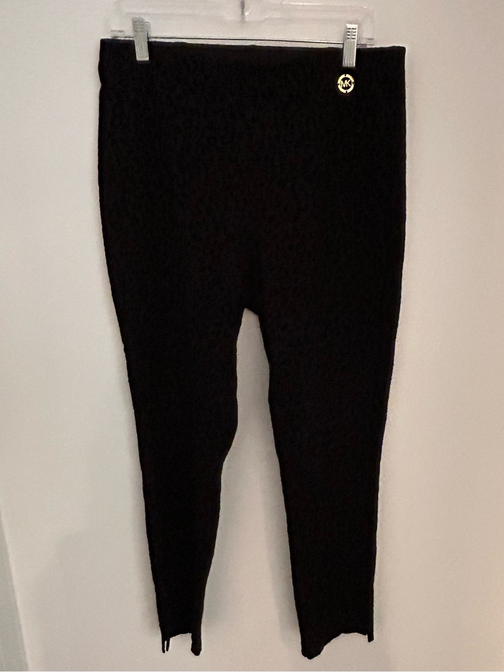 Michael Kors Black on Black Animal Print Leggings with Gold MK Accent